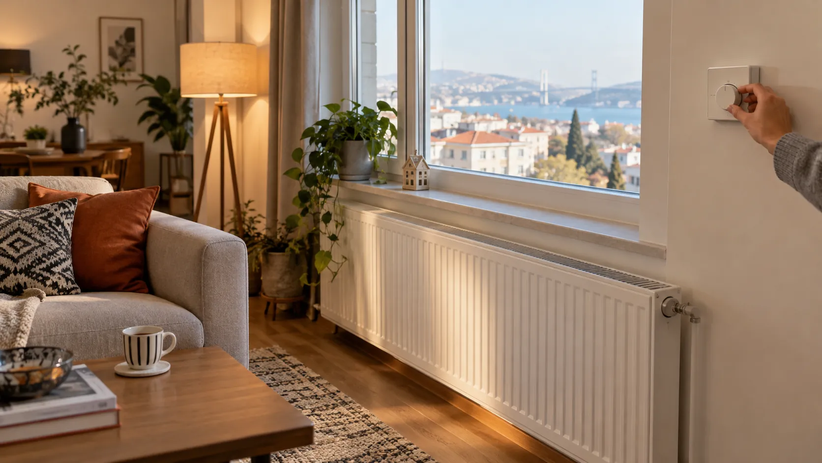 Radyatörlü yaşam alanında oda termostatı kullanımı